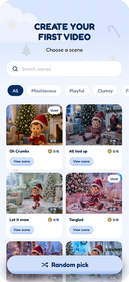 Choosing tonight's scene in the Elf Watch app