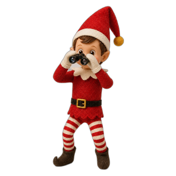 An elf keeping careful watch with a pair of binoculars